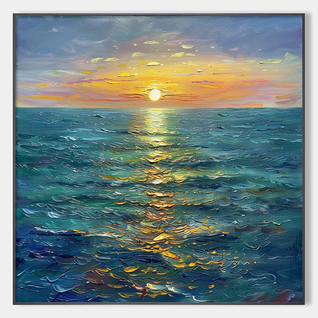 GOLDEN HOUR: Textured Sunset Seascape Oil Painting