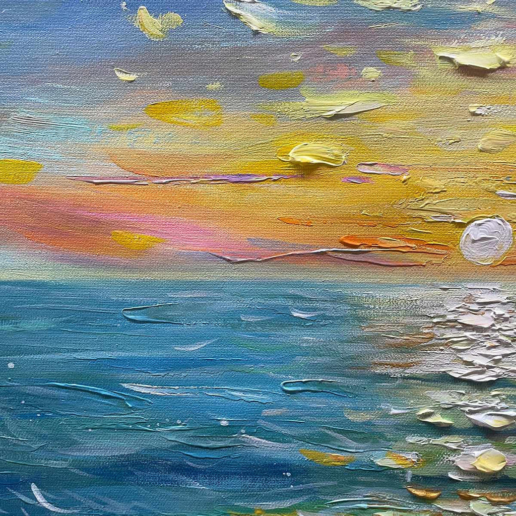GOLDEN HOUR: Textured Sunset Seascape Oil Painting