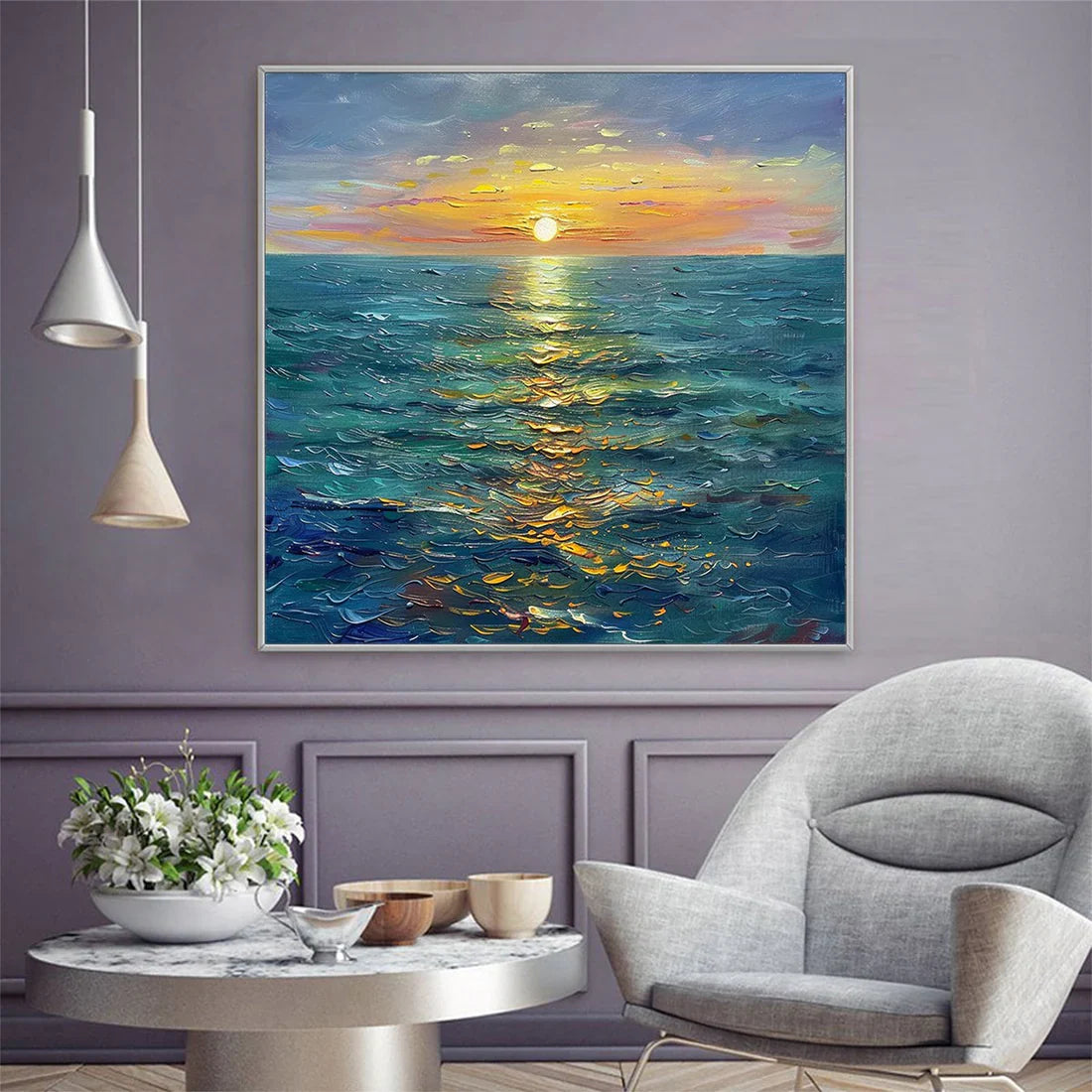 GOLDEN HOUR: Textured Sunset Seascape Oil Painting
