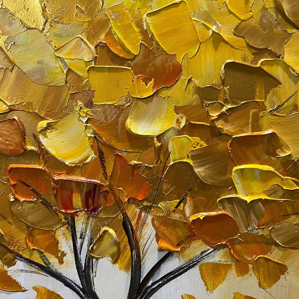 GOLDEN MAJESTY: Textured Impasto Golden Tree Oil Painting