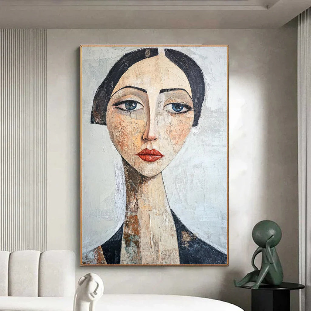SERENE GAZE: Textured Figurative Portrait Oil Painting