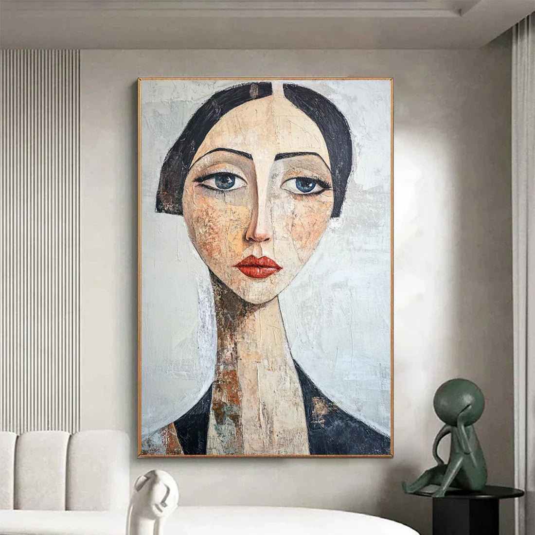 SERENE GAZE: Textured Figurative Portrait Oil Painting