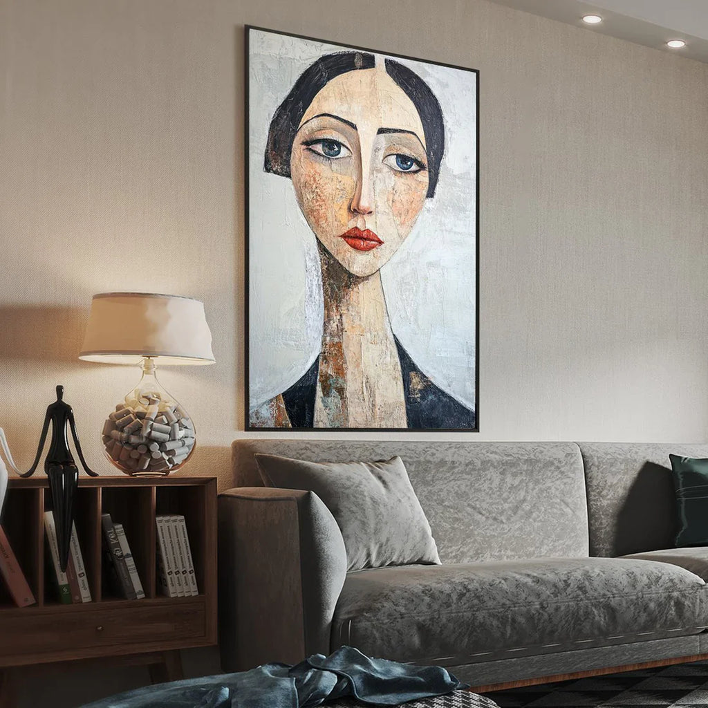 SERENE GAZE: Textured Figurative Portrait Oil Painting